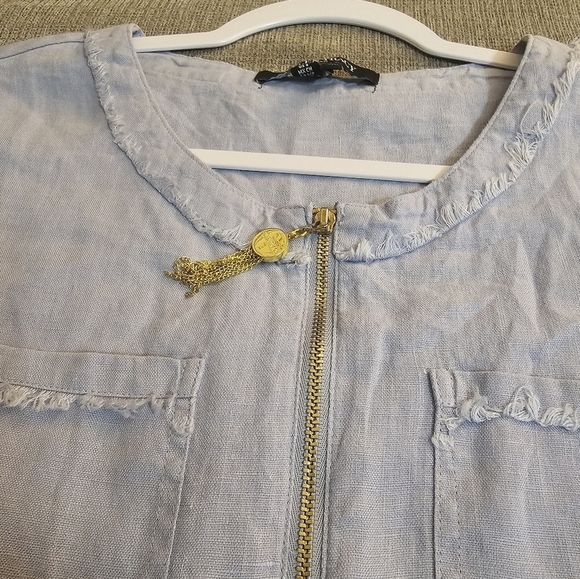 Ellen Tracy Linen Light Blue Casual Career Office Tunic w/ Gold Accents Small - Picture 5 of 6